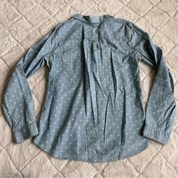 Madewell | Blue & White Polka-dot Chambray Button-Down Blouse | Size Small - Picture 5 of 12
